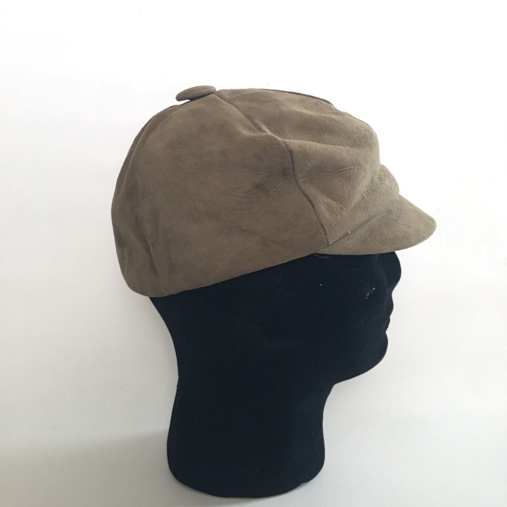 Genuine Suede Newsboy Cap Hat Unisex Tan Baker Boy Cabbie 70s Biker Moto Newsie - Picture 9 of 12